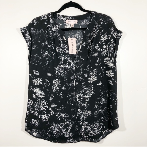Philosophy Tops - Philosophy Split Neck Rolled Sleeve Blouse Medium